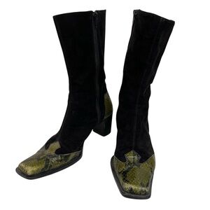 Nalini Women's Leather Boots US Size 8-8.5/Euro 39 Suede Faux Snake Skin Italy